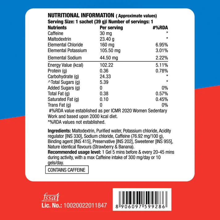 FAST&UP CAFFEINATED ENERGY GEL (STRAWBERRY BANANA) PACK OF 6