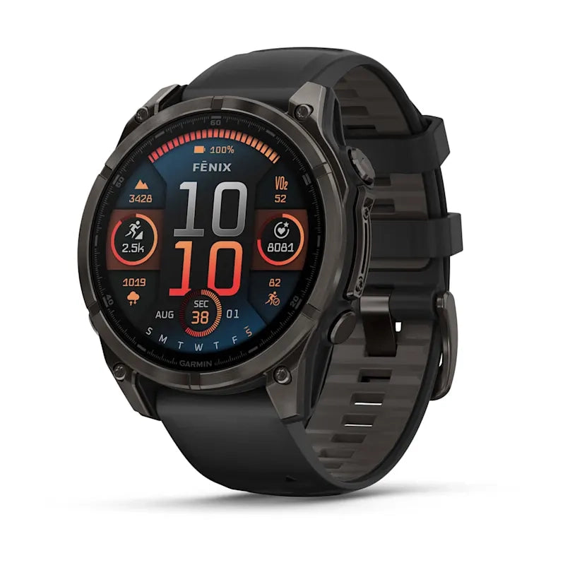 Garmin fenix® 8 – 47 mm, AMOLED Sapphire, Carbon grey DLC titanium with Black/pebble grey silicone band