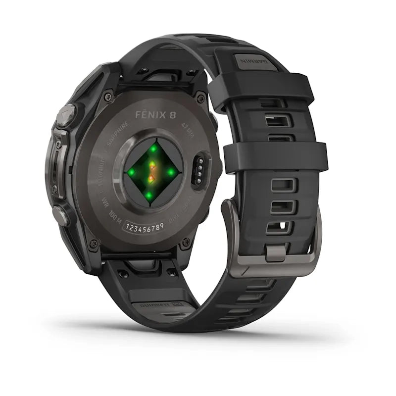 Garmin fenix® 8 – 47 mm, AMOLED Sapphire, Carbon grey DLC titanium with Black/pebble grey silicone band