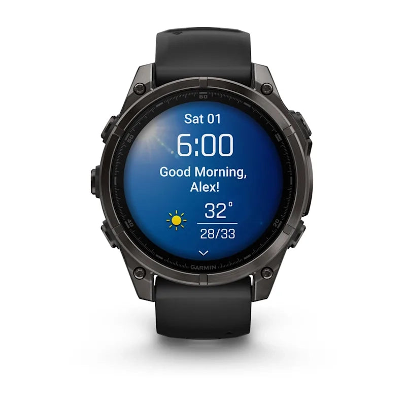 Garmin fenix® 8 – 47 mm, AMOLED Sapphire, Carbon grey DLC titanium with Black/pebble grey silicone band