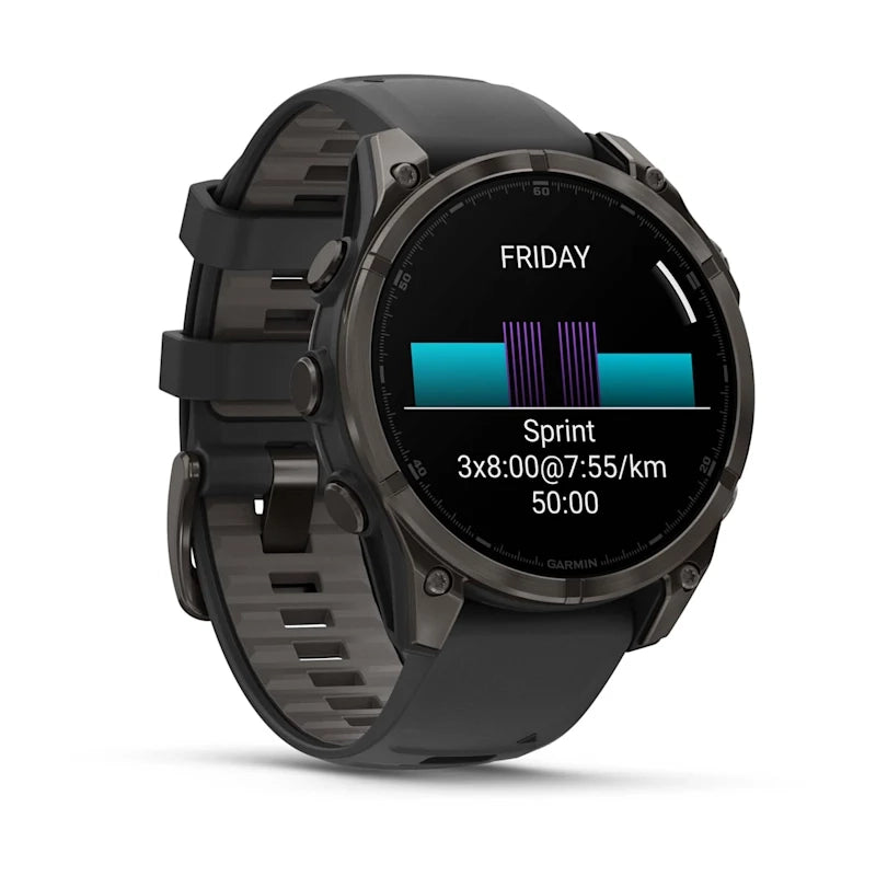 Garmin fenix® 8 – 47 mm, AMOLED Sapphire, Carbon grey DLC titanium with Black/pebble grey silicone band