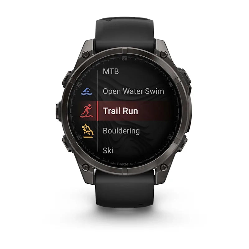 Garmin fenix® 8 – 47 mm, AMOLED Sapphire, Carbon grey DLC titanium with Black/pebble grey silicone band