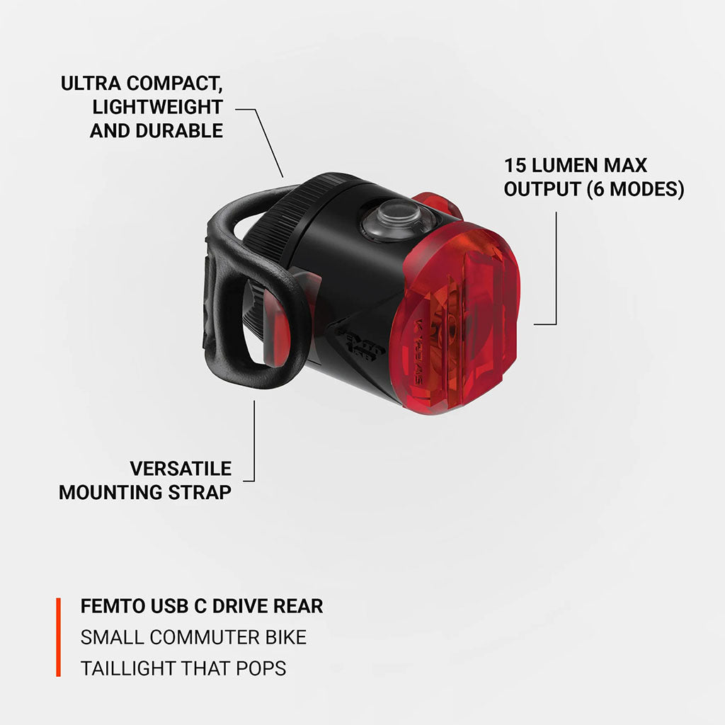 Lezyne Femto USB Drive Rear Light-Black (15 Lumens)