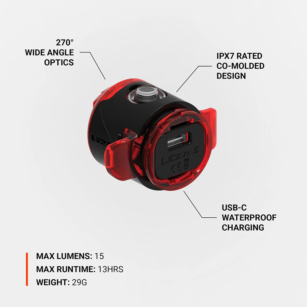 Lezyne Femto USB Drive Rear Light-Black (15 Lumens)